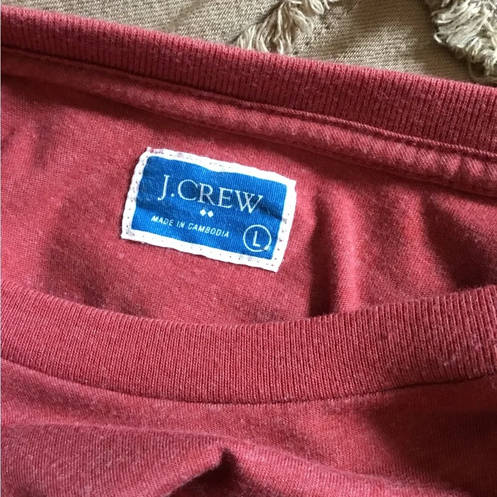 J. Crew Rust Red Short Sleeve Tee with Graphic Tree and Wagon